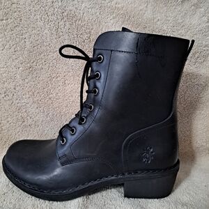 Fly Black Leather Ankle Boots